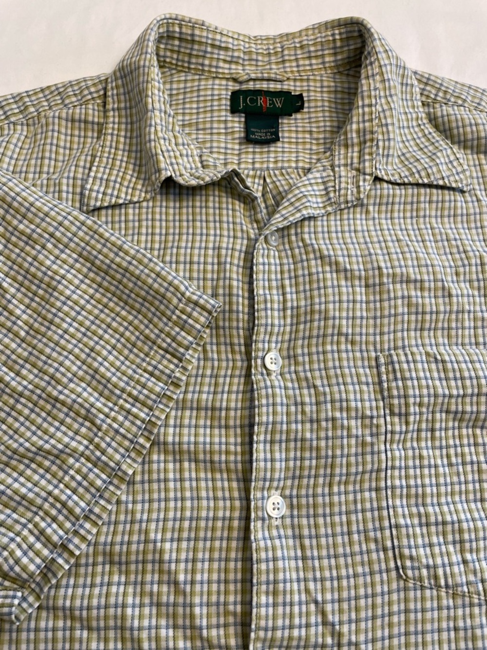 Vintage J.Crew 90s Plaid Button Down Shirt Large Green Tag Men’s Size Large
